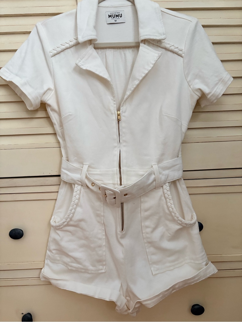 Show Me Your Mumu. White Outlaw Romper with Label Detail